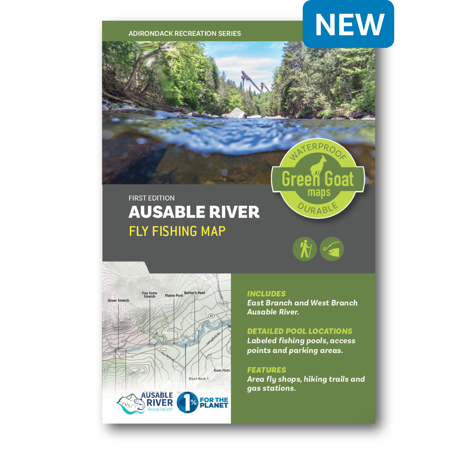 Fly Fishing Adirondacks Map Ausable River Fly Fishing Map - Green Goat Maps